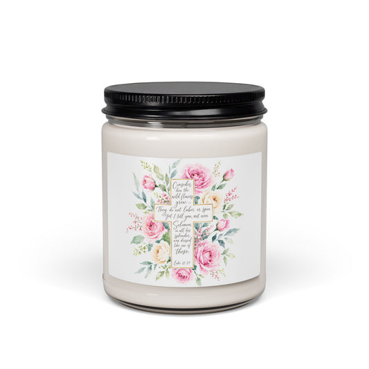 Pink Rose Watercolor Cross Candle | Scented Soy Candle, 9oz