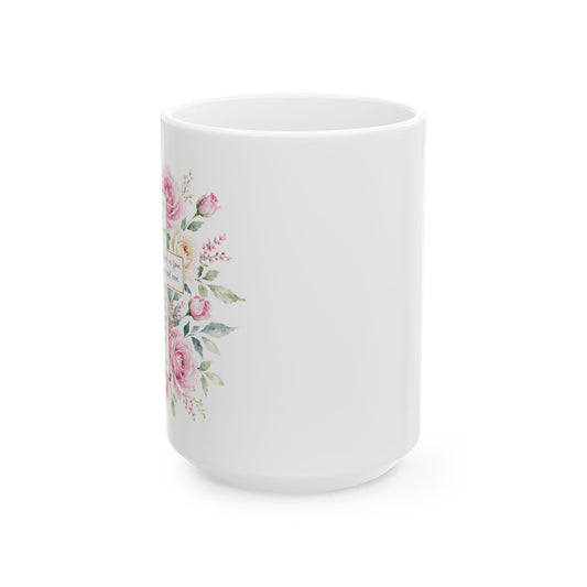Floral Bible Verse Cross Ceramic Mug | Scripture Coffee Cup