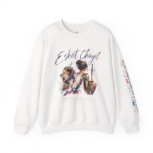 Eshet Chayil Proverbs 31 Sweatshirt | Christian Warrior Woman Crewneck | She Laughs Without Fear of the Future | Faith Gift for Women