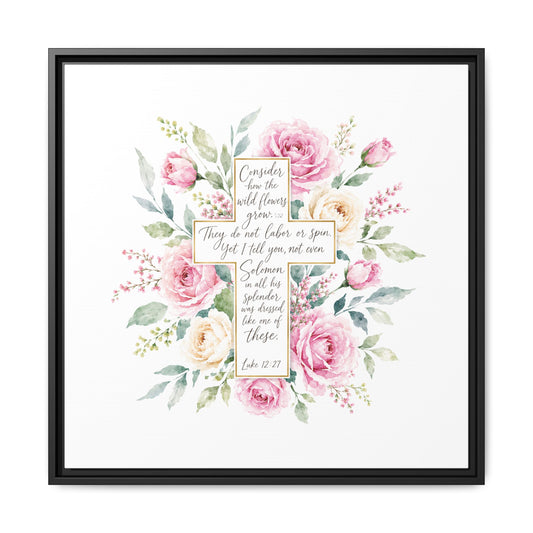 Floral Watercolor Cross Wall Art Matte Canvas Framed | Christian Scripture Home Decor