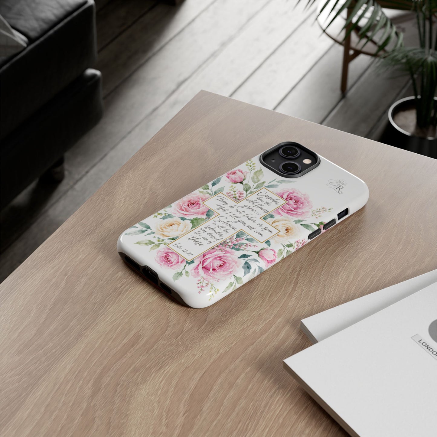 Floral Cross Scripture Phone Case | Tough Case