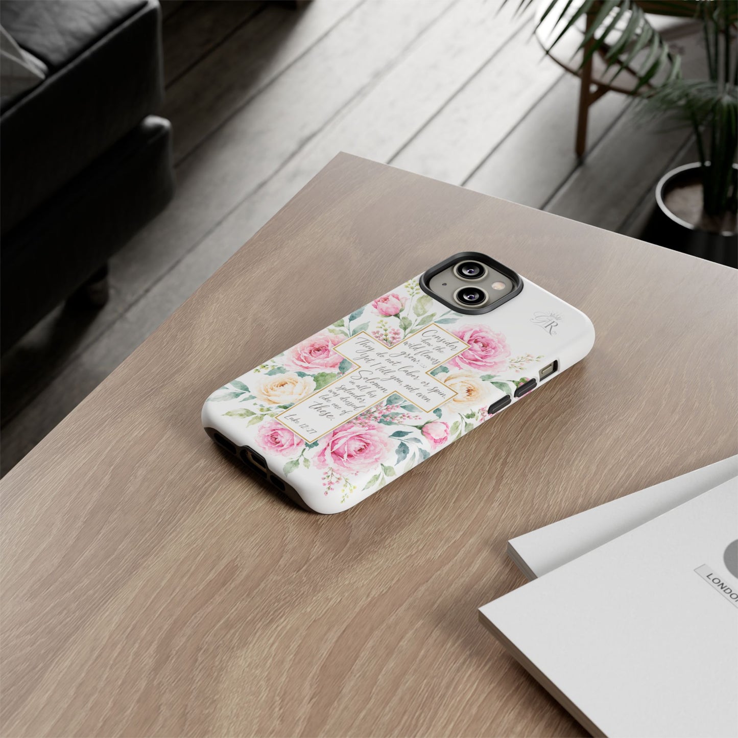 Floral Cross Scripture Phone Case | Tough Case