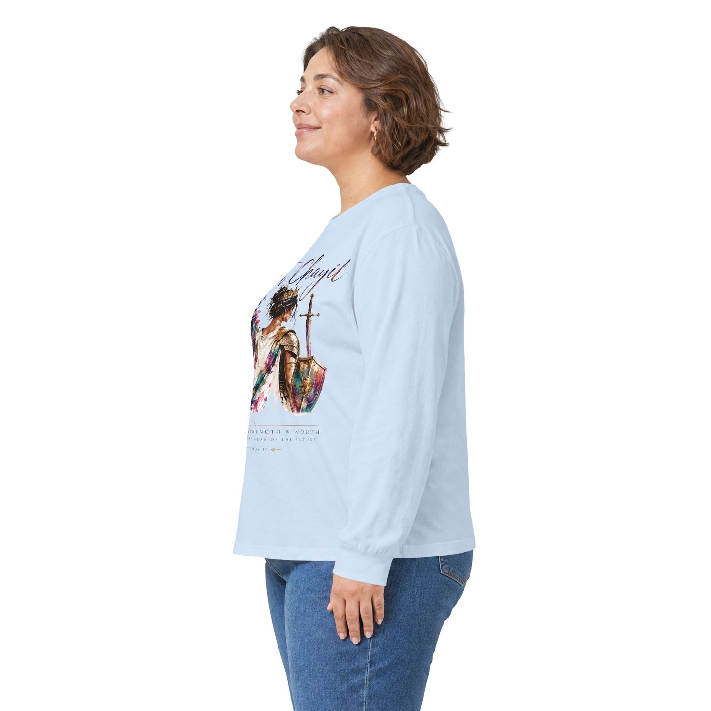 Woman of Valor Long Sleeve T-Shirt | Eshet Chayil | Proverbs 31 Christian Shirt | She Laughs Without Fear of the Future