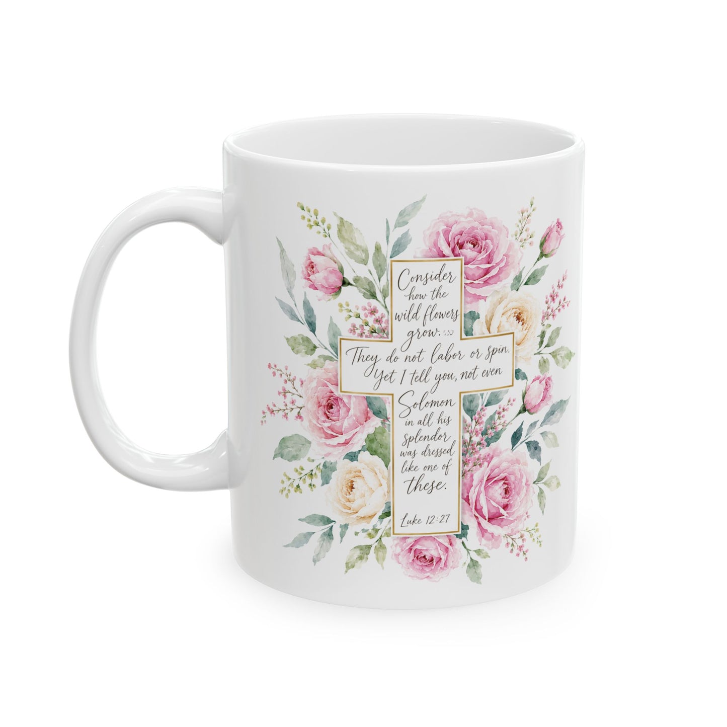 Floral Bible Verse Cross Ceramic Mug | Scripture Coffee Cup