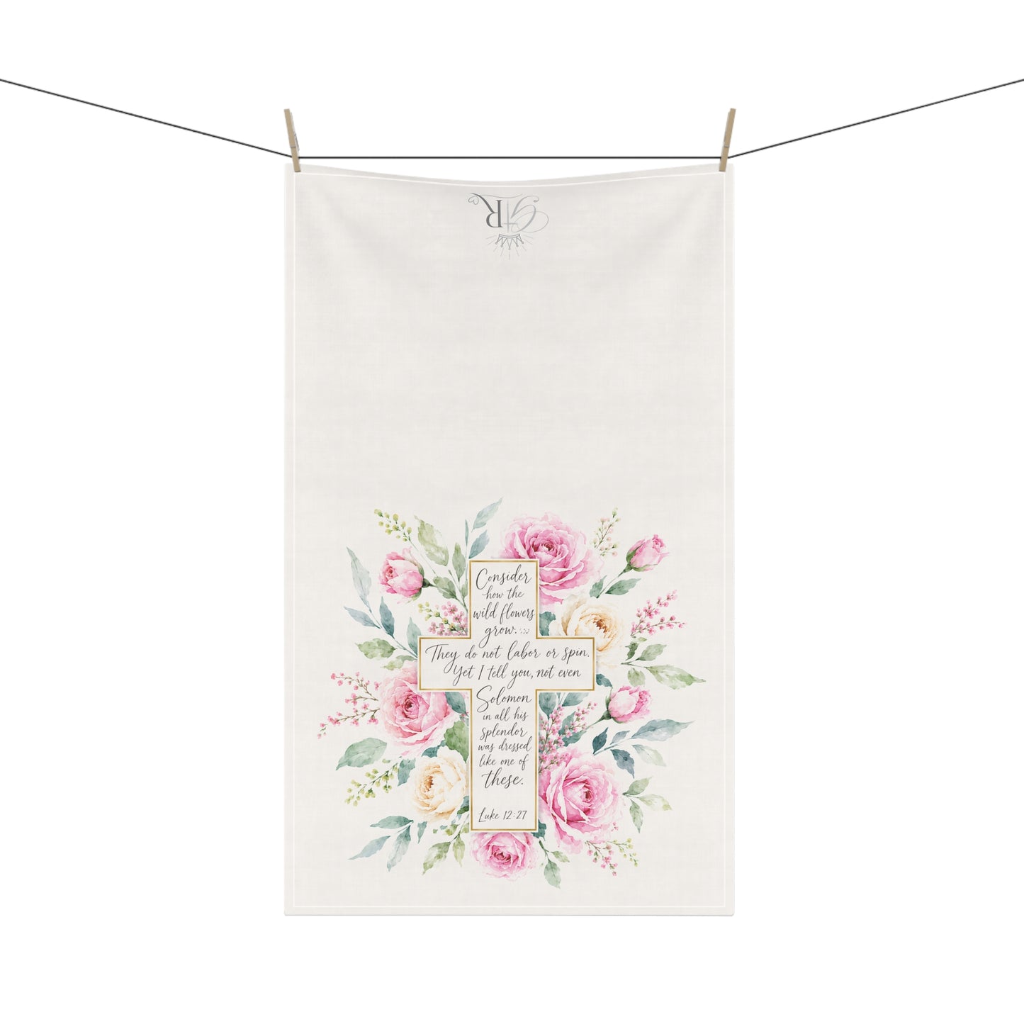 Floral Cross Scripture Tea Towel | Bible Verse Kitchen Towel