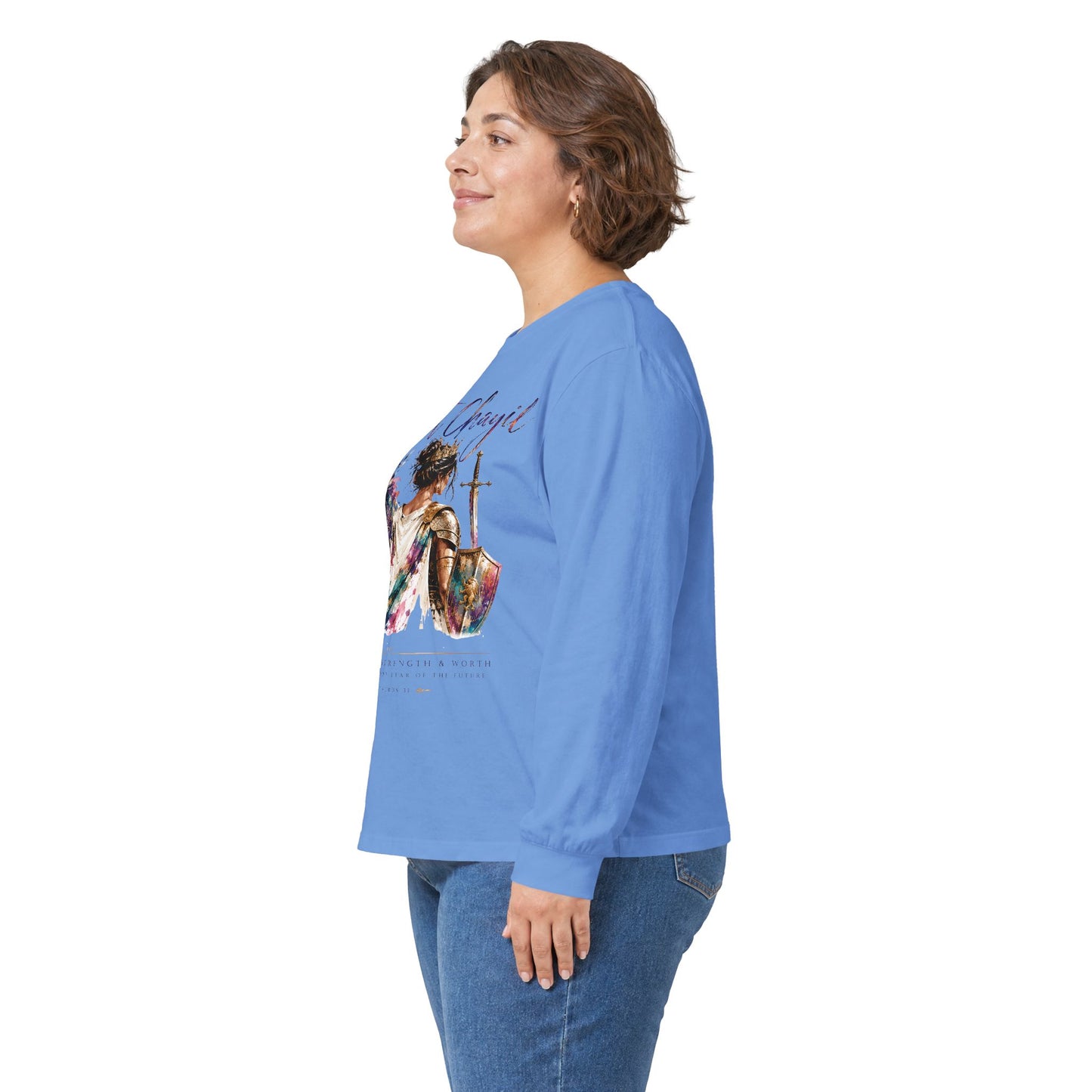 Woman of Valor Long Sleeve T-Shirt | Eshet Chayil | Proverbs 31 Christian Shirt | She Laughs Without Fear of the Future