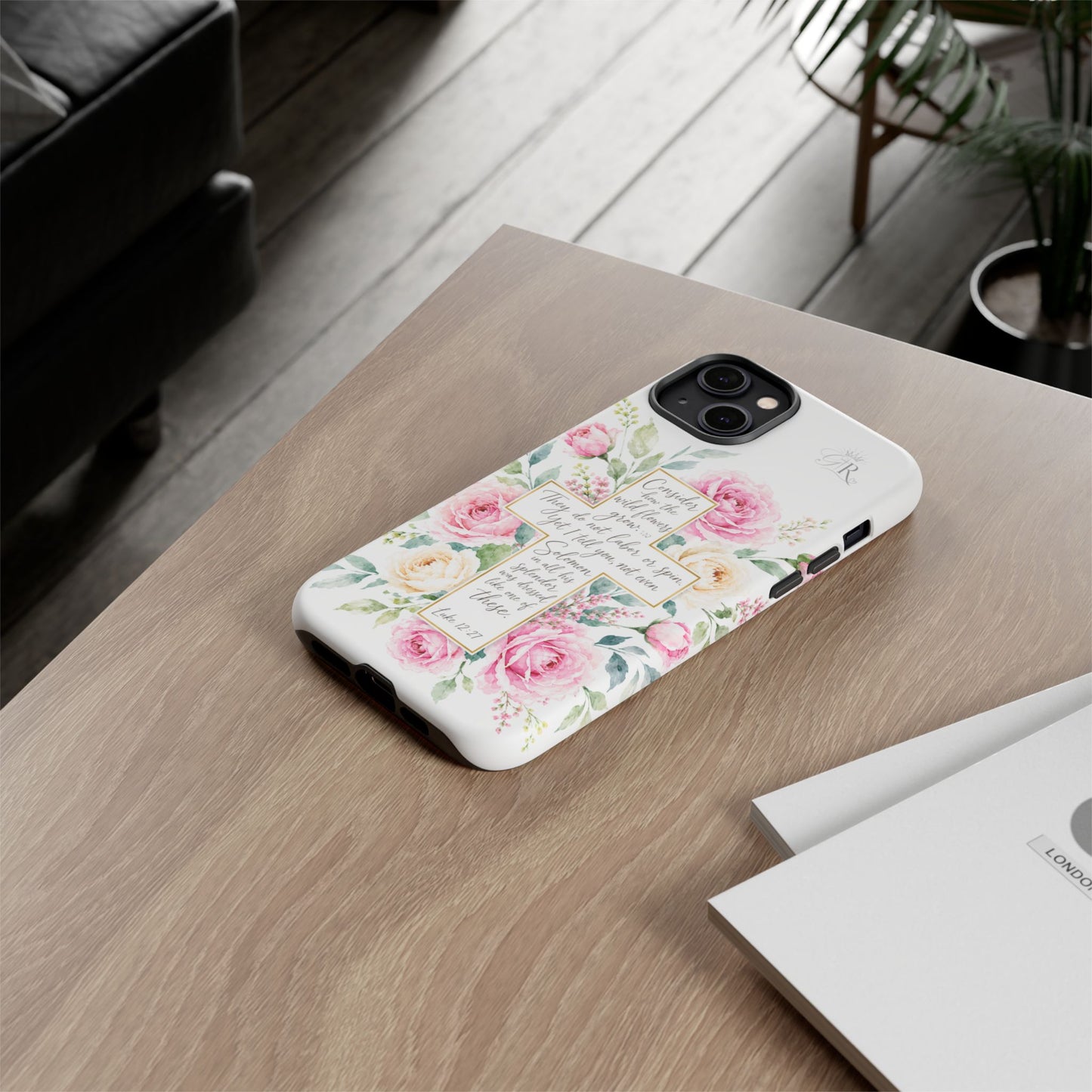 Floral Cross Scripture Phone Case | Tough Case