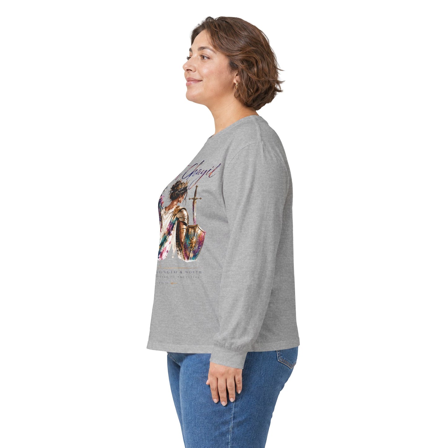 Woman of Valor Long Sleeve T-Shirt | Eshet Chayil | Proverbs 31 Christian Shirt | She Laughs Without Fear of the Future