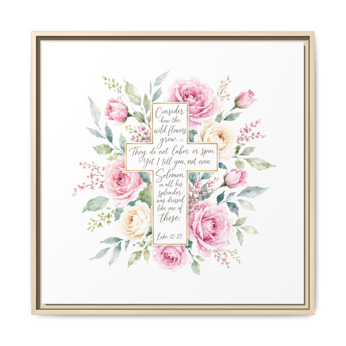 Luke 12:27 Floral Cross PNG | Christian Digital Download | Wildflower Cross Wall Art | Bible Verse Printable | Faith PNG