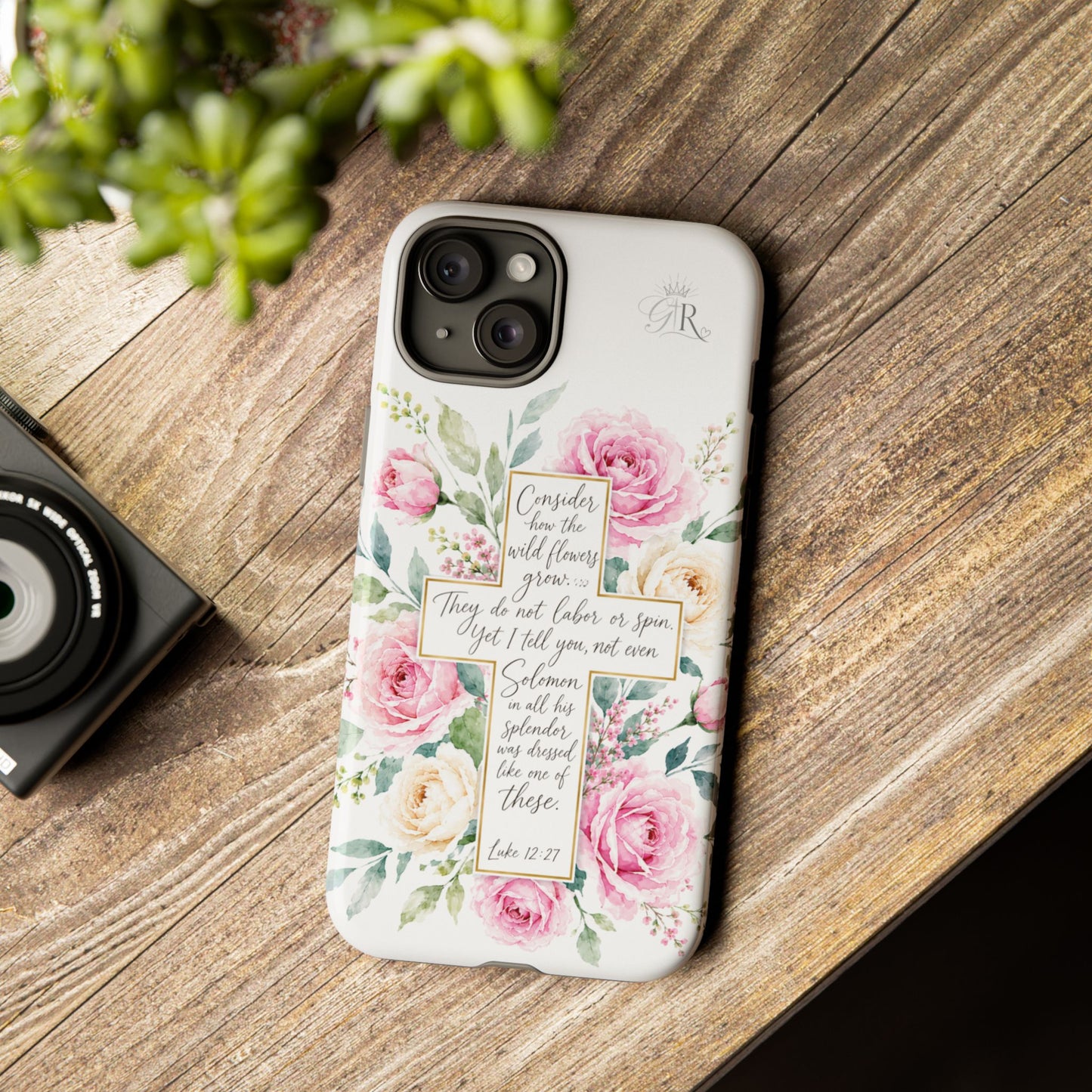 Floral Cross Scripture Phone Case | Tough Case