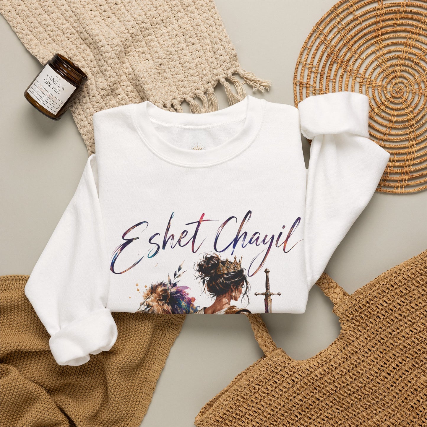 Eshet Chayil Proverbs 31 Sweatshirt | Christian Warrior Woman Crewneck | She Laughs Without Fear of the Future | Faith Gift for Women