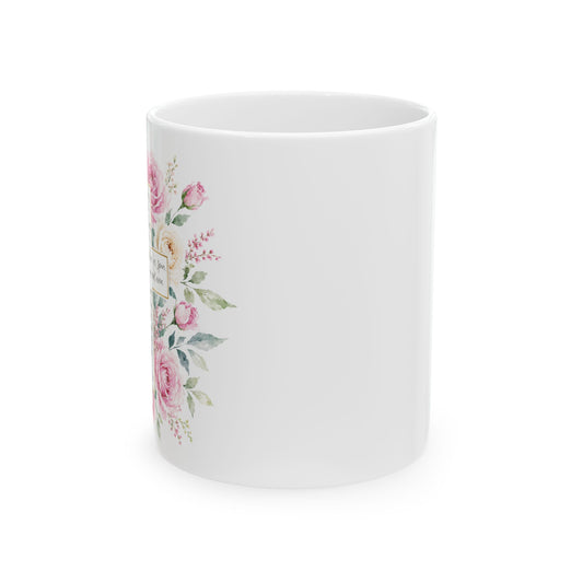 Floral Bible Verse Cross Ceramic Mug | Scripture Coffee Cup