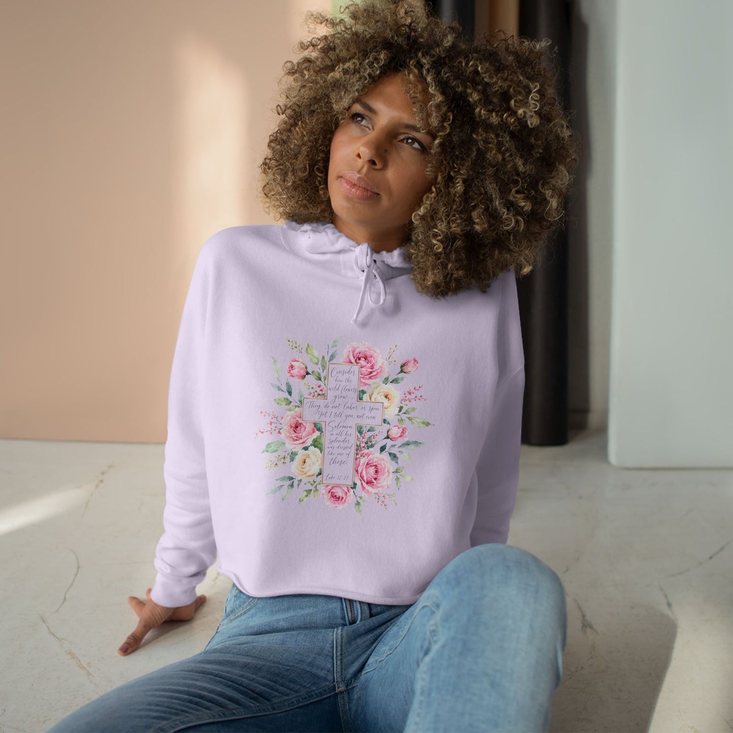Consider the Wildflowers Hoodie | Luke 12:27 Christian Floral Cross Sweatshirt | Faith-Inspired Women's Hoodie