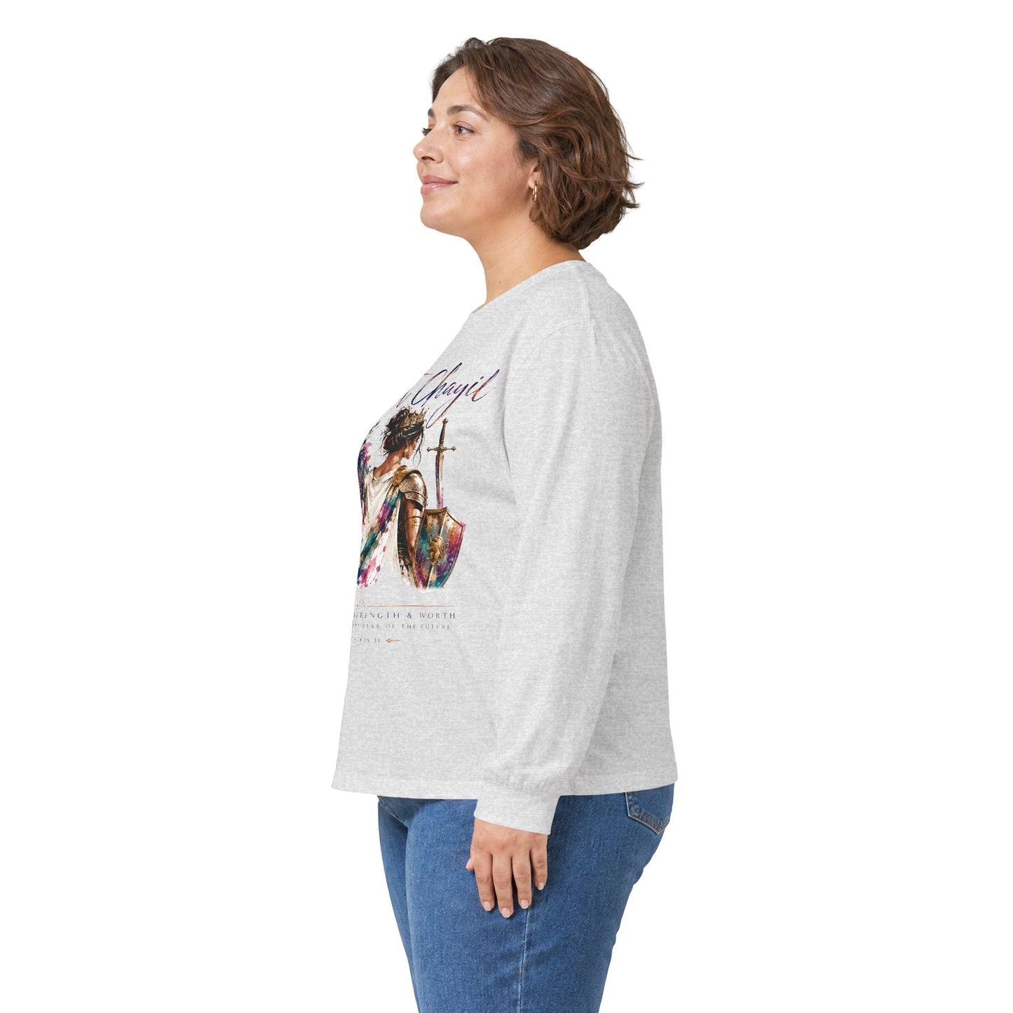 Woman of Valor Long Sleeve T-Shirt | Eshet Chayil | Proverbs 31 Christian Shirt | She Laughs Without Fear of the Future