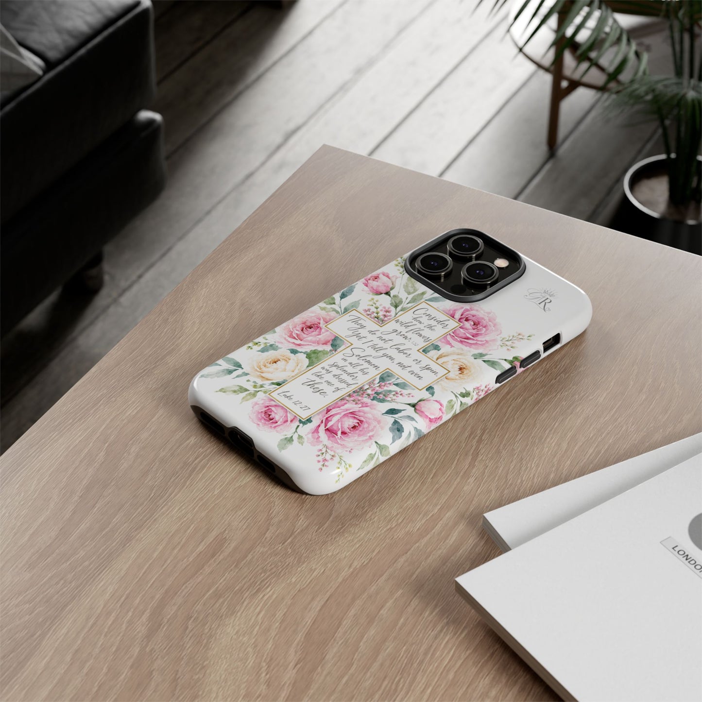 Floral Cross Scripture Phone Case | Tough Case