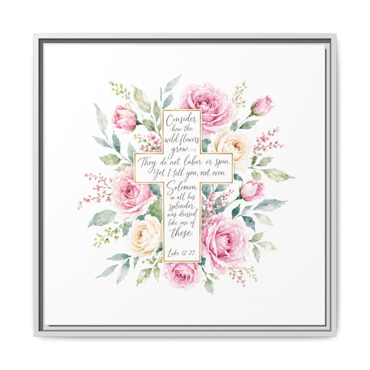 Floral Watercolor Cross Wall Art Matte Canvas Framed | Christian Scripture Home Decor