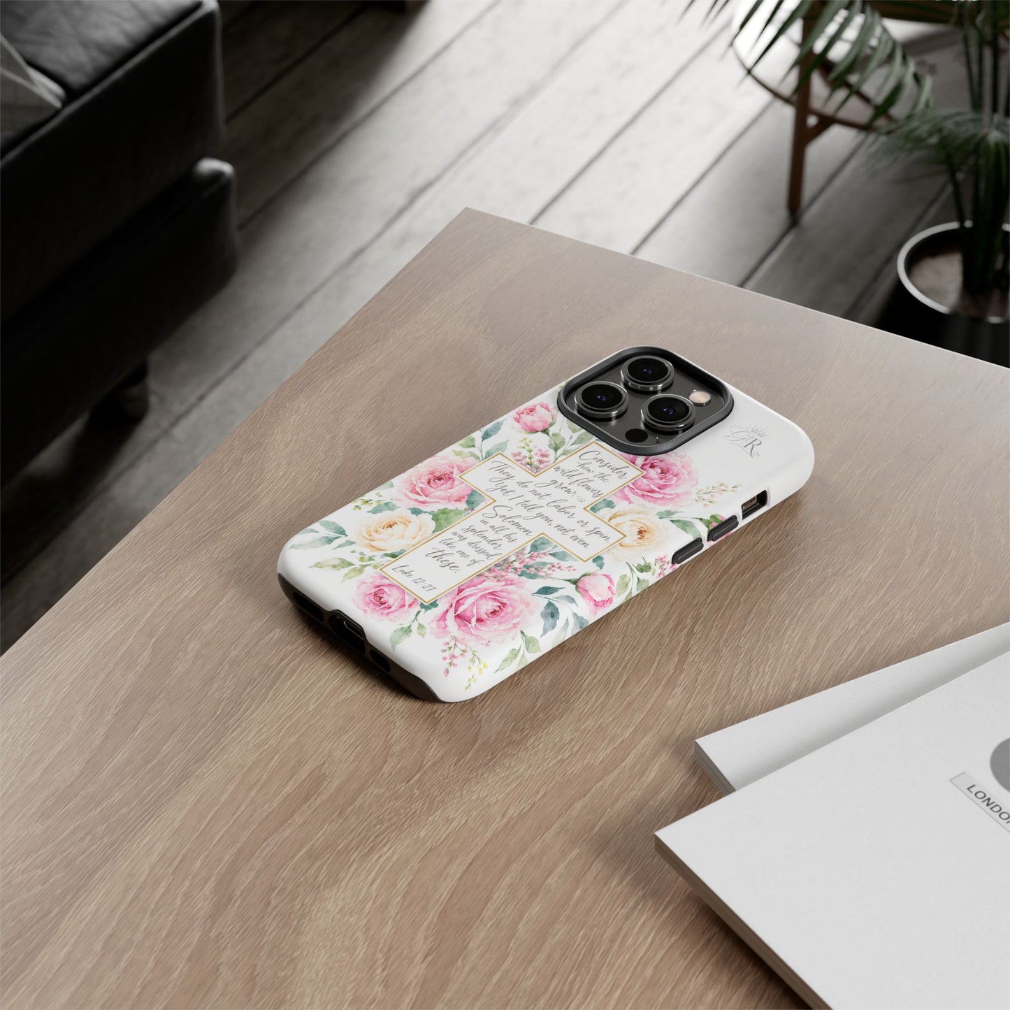 Floral Cross Scripture Phone Case | Tough Case