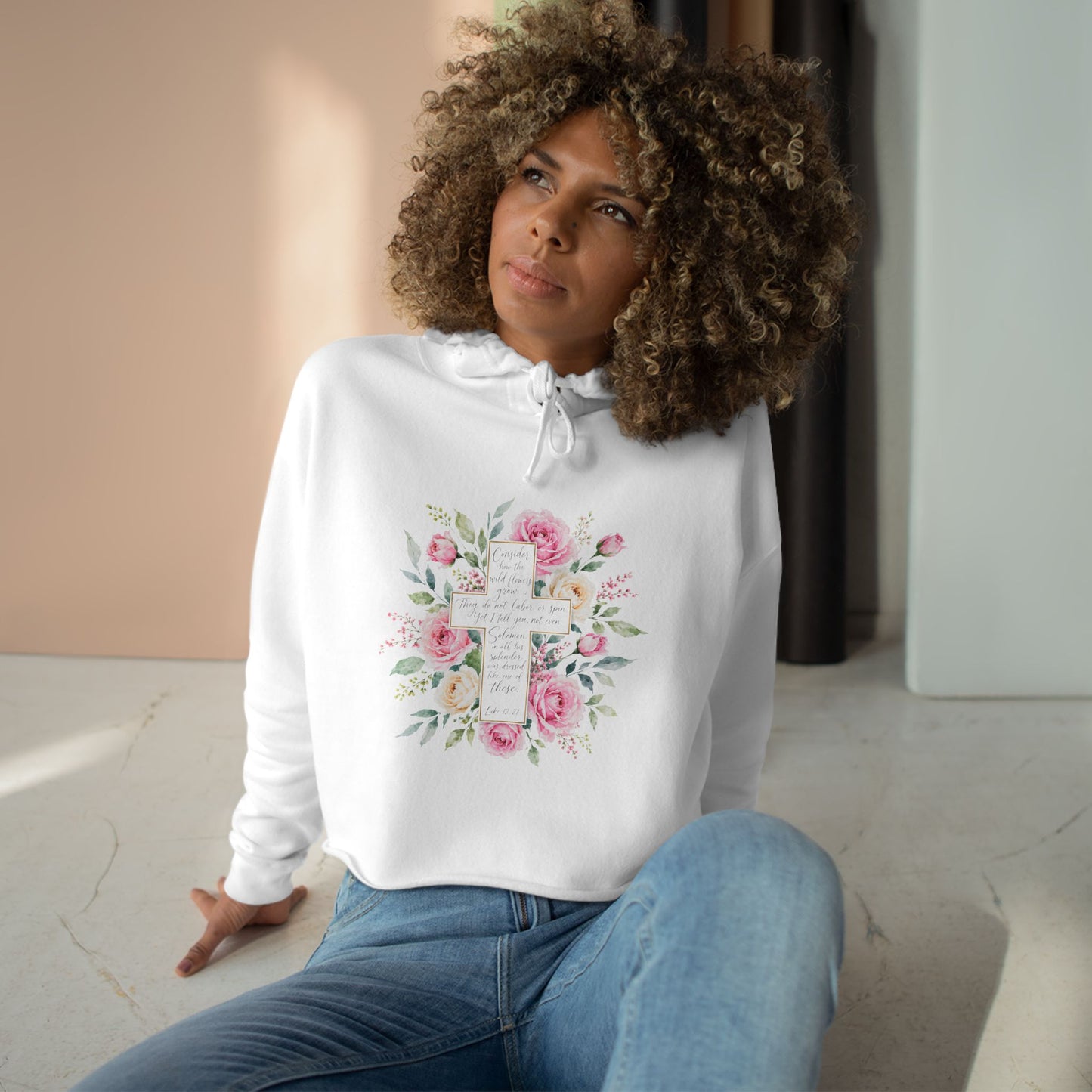 Consider the Wildflowers Hoodie | Luke 12:27 Christian Floral Cross Sweatshirt | Faith-Inspired Women's Hoodie