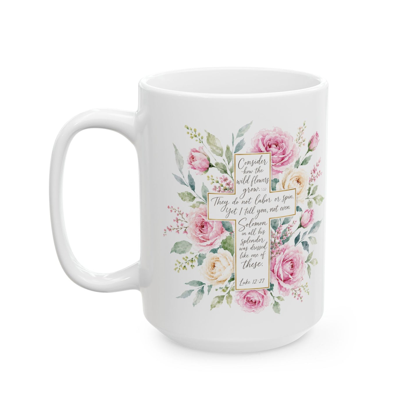 Floral Bible Verse Cross Ceramic Mug | Scripture Coffee Cup