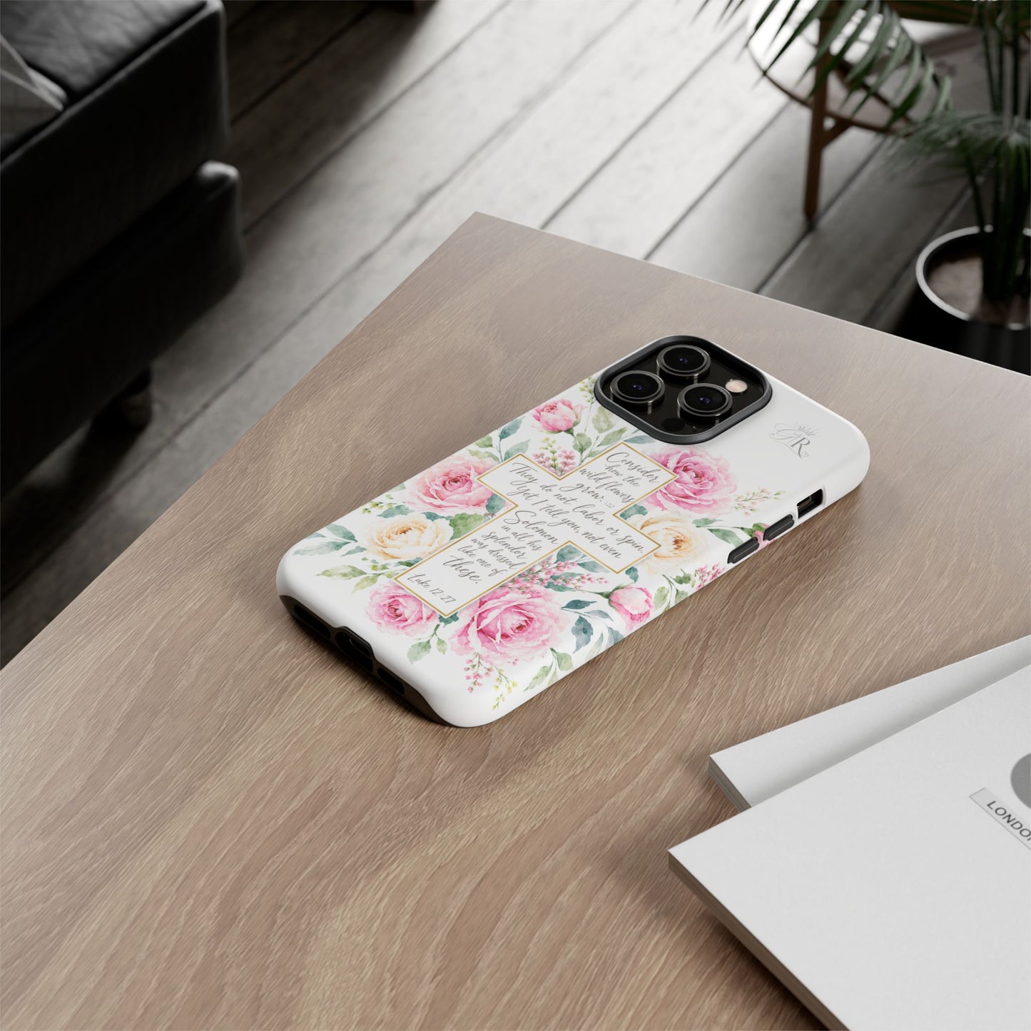 Floral Cross Scripture Phone Case | Tough Case