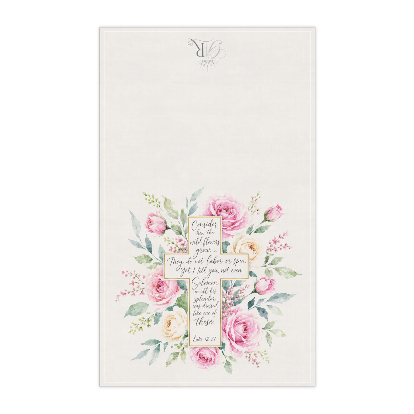 Floral Cross Scripture Tea Towel | Bible Verse Kitchen Towel